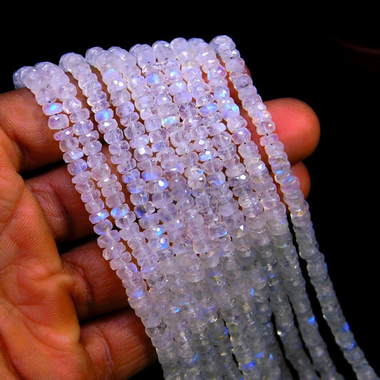 5 Strands Multi Flash White Rainbow Moonstone Faceted Rondelle 4-5 MM Gemstone Beads Natural Flash Rainbow Rondelle Beads Jewelry Necklace