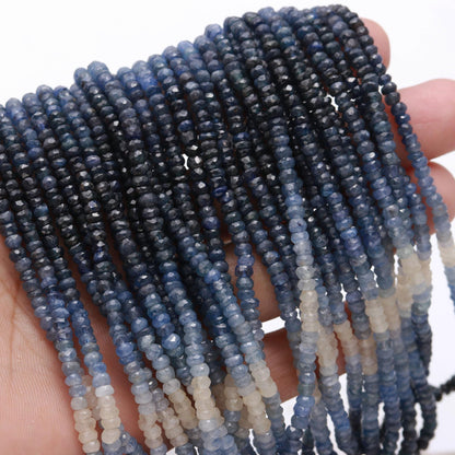AAA Natural Blue Sapphire Faceted Rondelle Beads, 3.5-4 MM Blue Sapphire Rondelle Beads, 16" Shaded Blue Sapphire Precious Bead Necklace