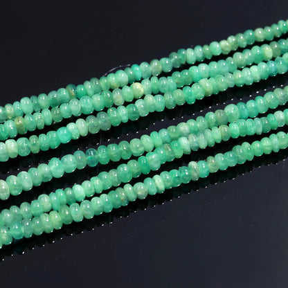 3 Strands Natural Emerald Smooth Rondelle Beads 3.5-5 MM Zambia Emerald Beryl 16-17 Inch Necklace with Adjustable Clasp Emerald Necklace