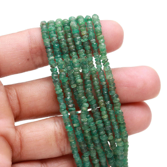 Natural Zambia Emerald Faceted Rondelle Beads 3-3.5 MM Emerald Rondelle Beads for Handmade Designer Jewelry Making Craft & Bijoux Supplies
