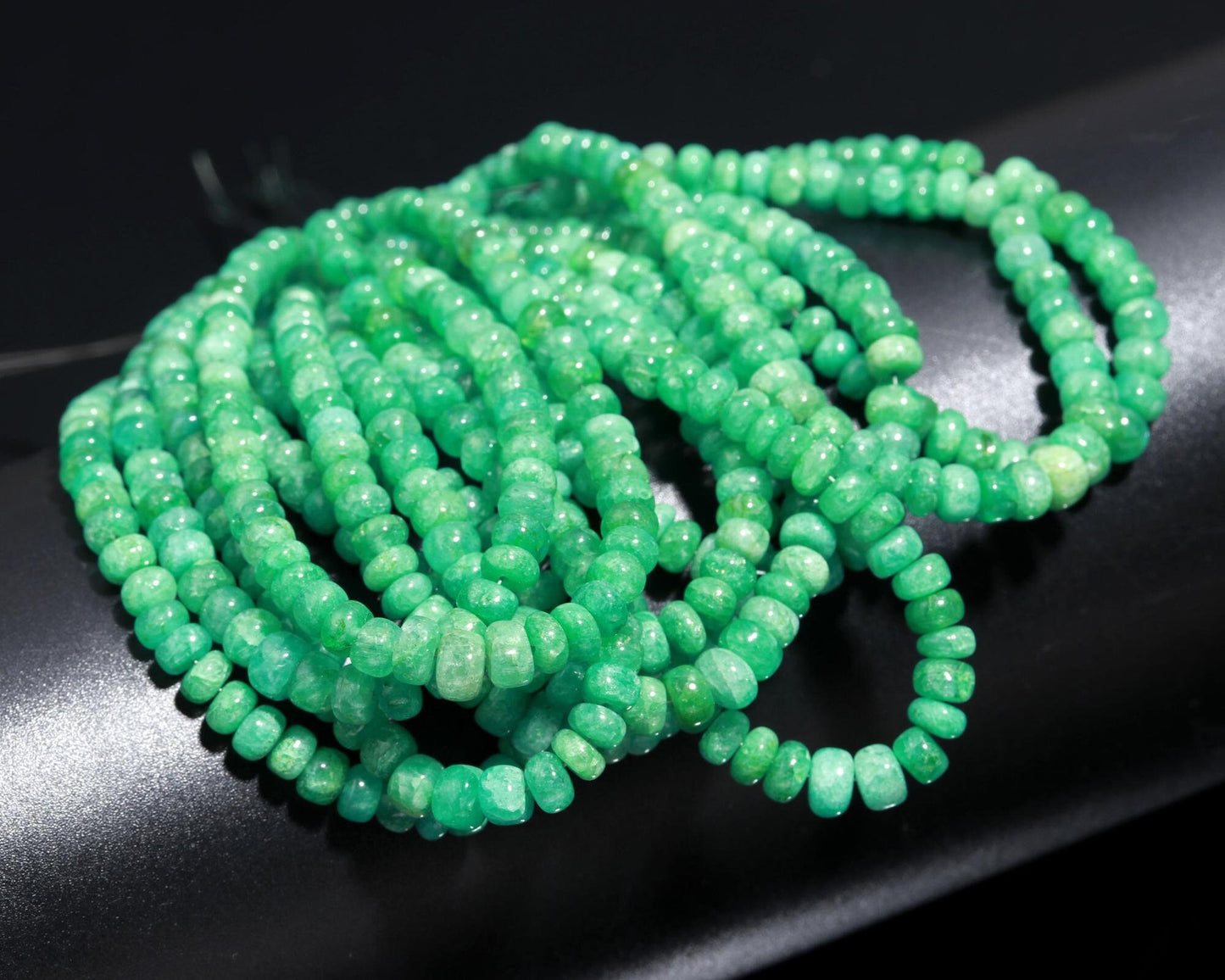 AAA Natural Russian Emerald smooth Rondelle Beads | 4-5.5 MM Emerald Rondelle beads | 7 inch Rondelle Emerald bracelet