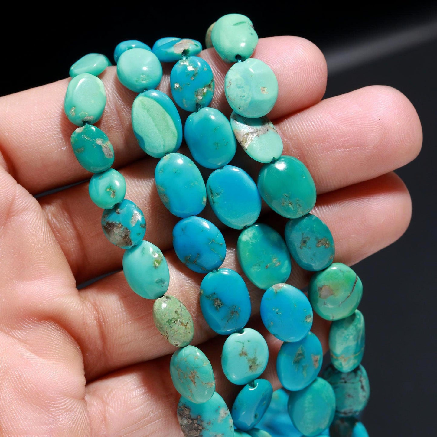 Turquoise Smooth Oval Beads Natural 6x9-12x14 MM Turquoise Smooth Gemstone 18" Beads Strand for Designer Jewelry Necklace Bracelet Making