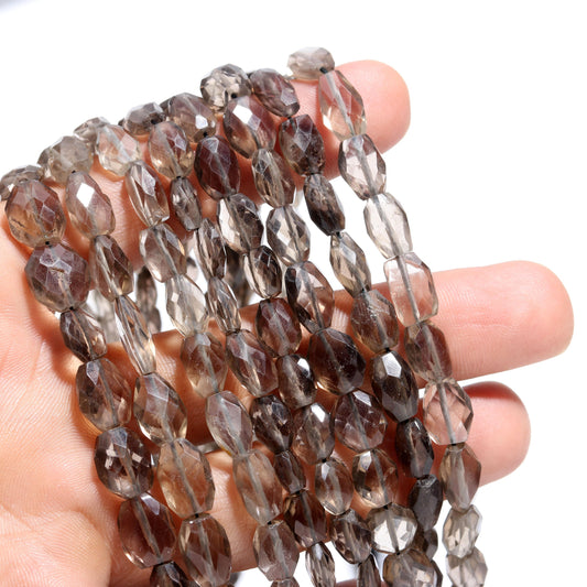 Smokey Quartz Beads Natural Smokey Oval Shape Faceted Gemstone Beads for Designer Jewelry Necklace Making