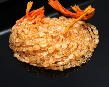 5 Strand Natural Citrine Smooth Oval Beads, 7x10-8x12 MM Citrine Oval Beads, 13 inch Golden Citrine Plain Oval Bead for Jewelry Necklace