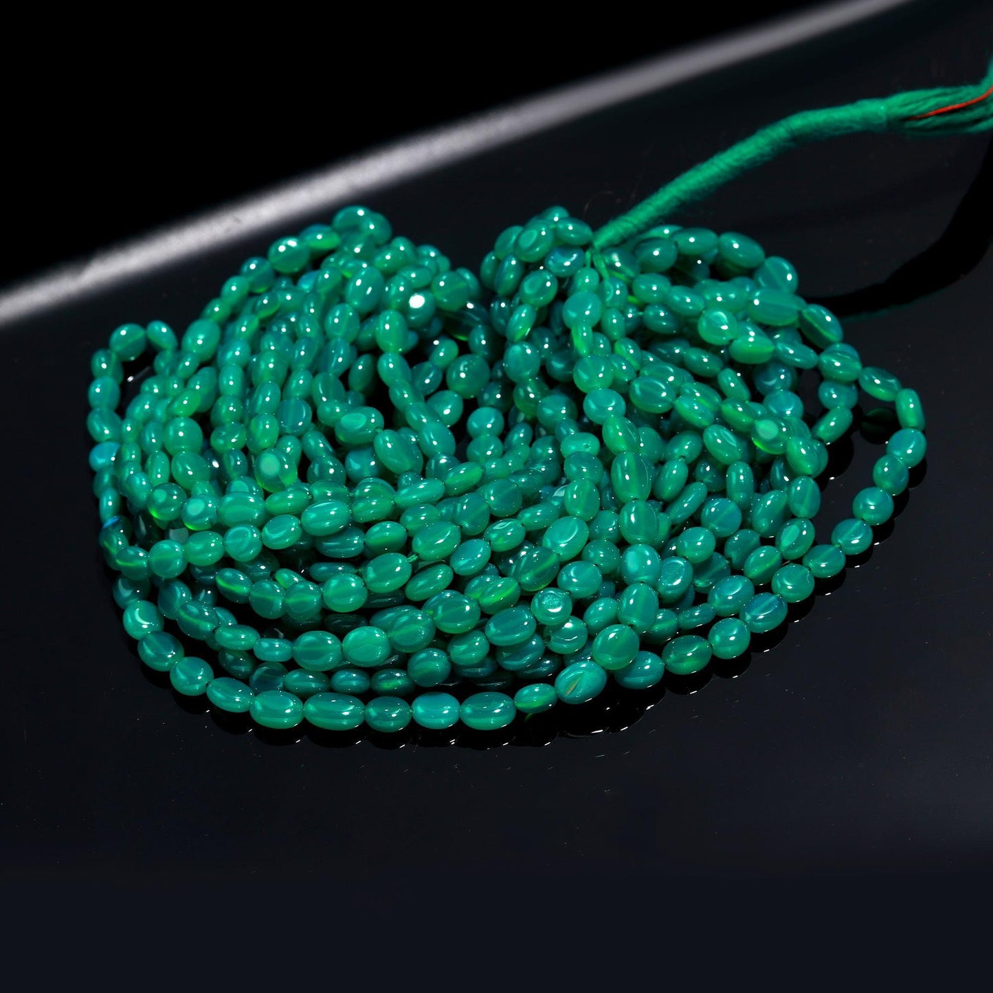 AAA Natural Green Onyx Smooth Oval Beads, 5x7-6x8 MM Green Onyx Oval Beads, 16" Green Onyx Plain Oval Beads for Designer Jewelry