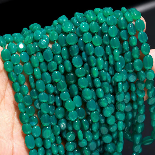 AAA Natural Green Onyx Smooth Oval Beads, 5x7-6x8 MM Green Onyx Oval Beads, 16" Green Onyx Plain Oval Beads for Designer Jewelry