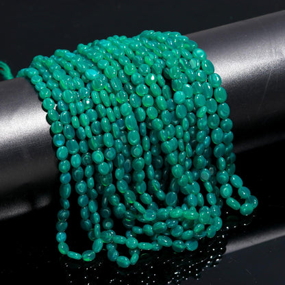 AAA Natural Green Onyx Smooth Oval Beads, 5x7-6x8 MM Green Onyx Oval Beads, 16" Green Onyx Plain Oval Beads for Designer Jewelry