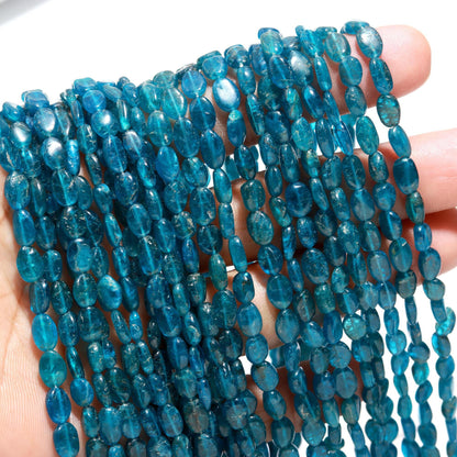 Natural Neon Apatite Smooth Oval Beads, Neon Apatite 4x6 - 5x7 MM Oval Beads, 13" Apatite Beads Strand