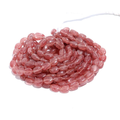 Pink Strawberry Smooth Oval Shape Beads 8x11 MM Natural Strawberry Beads 15" Strand for Jewelry Designer Necklace Pendant Bracelet Making