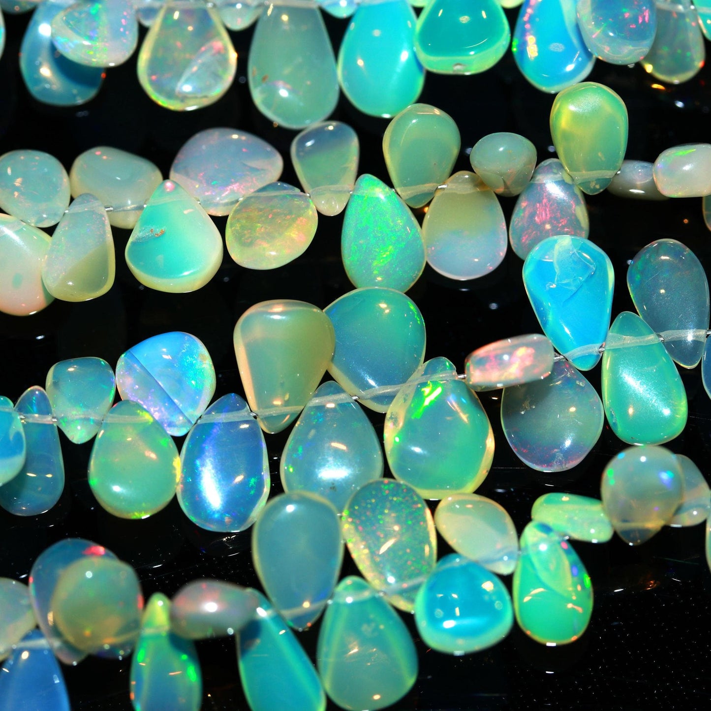 Natural Fire Ethiopian Opal Smooth Pear Shape Beads Flashy Ethiopian Opal AAA+ Quality 8" Ethiopian Opal Beads for Designer Jewelry Making
