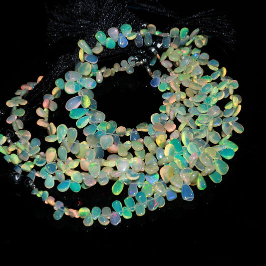 Natural Fire Ethiopian Opal Smooth Pear Shape Beads Flashy Ethiopian Opal AAA+ Quality 8" Ethiopian Opal Beads for Designer Jewelry Making