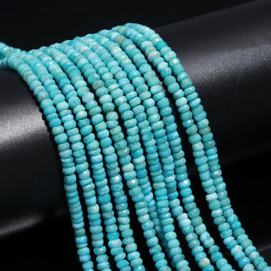 Natural Larimar Faceted Rondelle Beads, 5-6 mm Blue Larimar Faceted Beads, Domnican Larimar Rondelle Beads for Jewelry Making