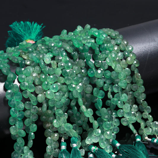 Natural Strawberry Faceted Heart Shape Beads 6-7 MM Green Strawberry Heart Shape Briolettes Beads 8 Inch Green Strawberry for Jewelry Making