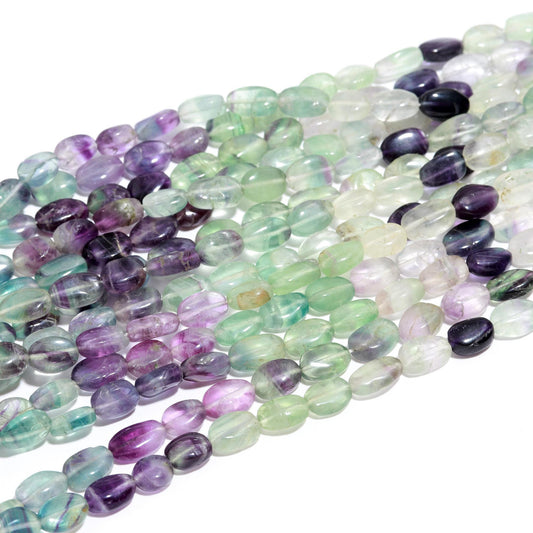 4 Strands Multi Fluorite Beads Natural Multi Fluorite Oval Shape Gemstone Beads for Handmade Designer Jewelry Necklace Earrings Making Craft