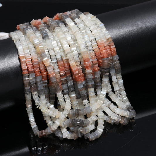 Multi Moonstone Heishi Washer Bead Natural Multi Moonstone Washer 5-6 MM Square Shape Heishi Washer Multi Moonstone Beads for Jewelry Making