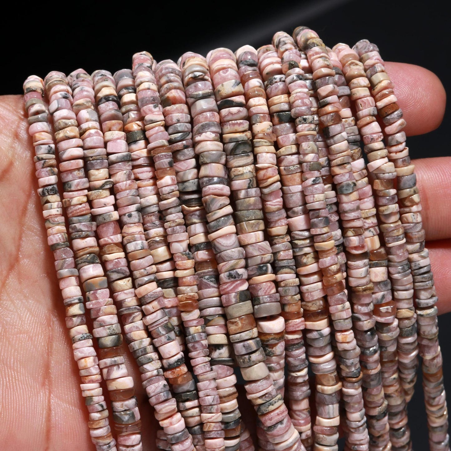AAA Natural Rhodochrosite Heishi Washer Beads, Pink Rhodochrosite Heishi Tyer Beads, 16”  Rhodochrosite Wheel Gemstone Beads  Jewelry Making