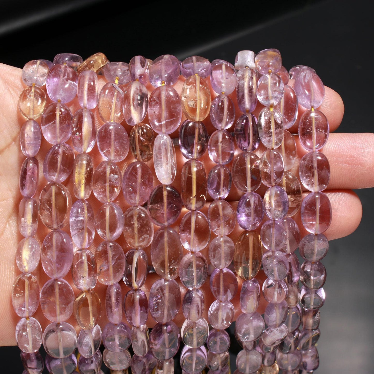 AAA Natural Hand Polish Ametrine Smooth Oval Shape Beads, Purple Gold Ametrine Oval Beads,  8X11-9x13 MM Ametrine Oval Smooth Beads