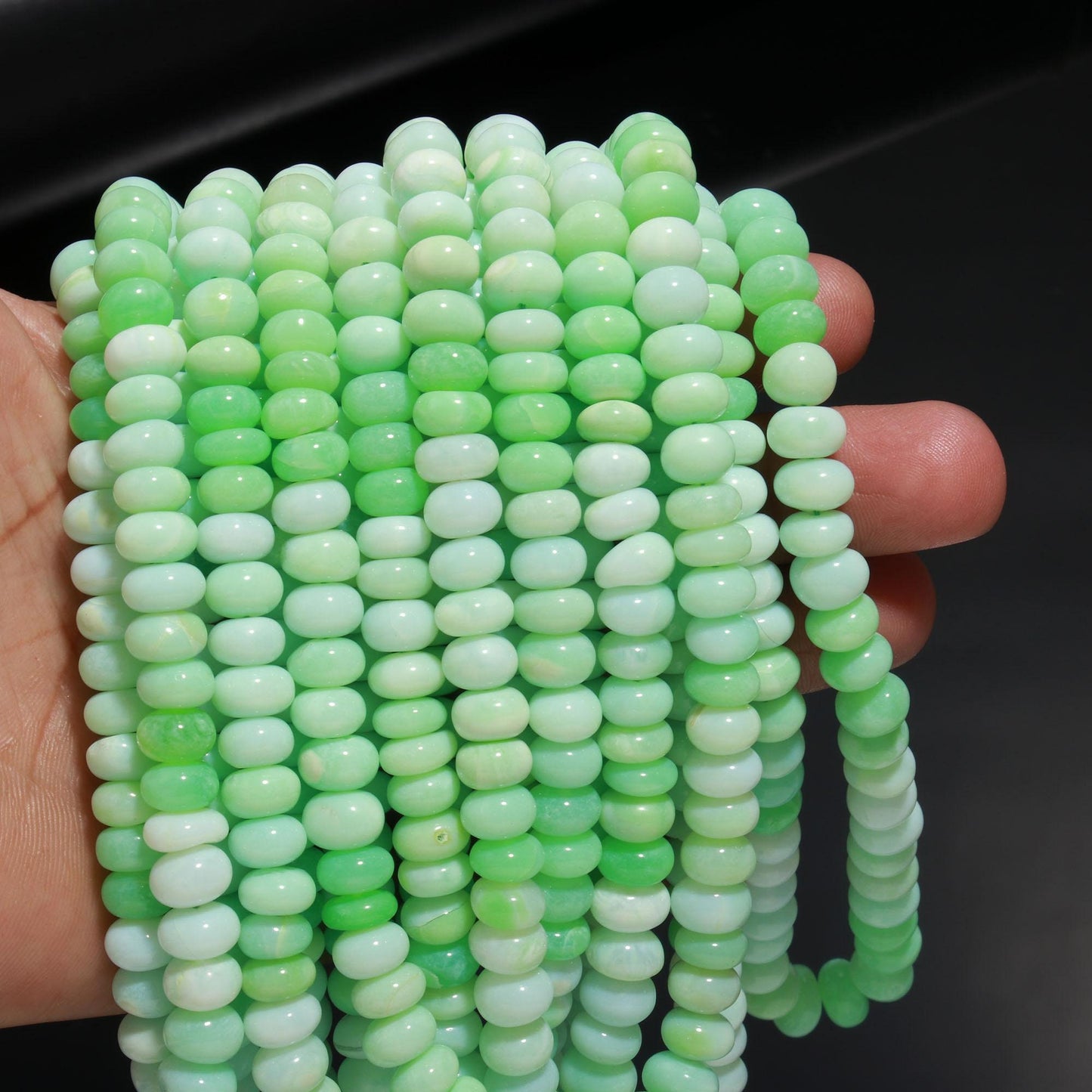 Shaded Green Opal Smooth Rondelle Beads Green Opal Shaded 8-9 MM Rondelle Gemstone Beads for Handmade Jewelry Necklace Bracelet Making Craft