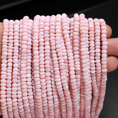 Pink Opal Smooth Rondelle Beads 5 MM Baby Pink Opal Plain Rondelle Beads for Jewelry Necklace Bracelet Making, Natural Opal Rondelle Beads