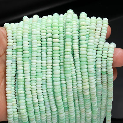 3 Strands Green Opal Rondelle Beads 5 MM Light Green Opal Smooth Rondelle Gemstone Beads for Designer Handmade Jewelry Making & Reselling
