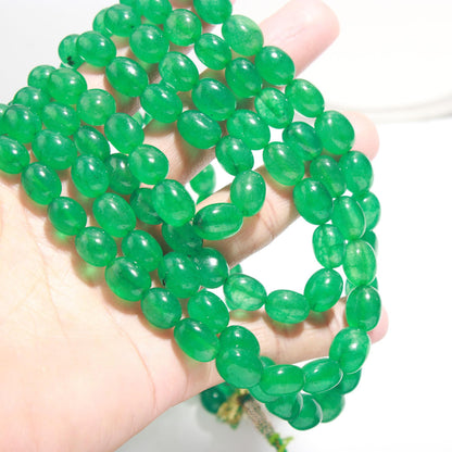 4 Strands Emerald Quartz Smooth Oval Beads 6X8 MM - 8x11 MM Quartz Beads 18-21 Inch Emerald Quartz Jewelry Necklace with Drawstring Clasp