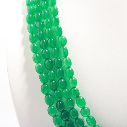 4 Strands Emerald Quartz Smooth Oval Beads 6X8 MM - 8x11 MM Quartz Beads 18-21 Inch Emerald Quartz Jewelry Necklace with Drawstring Clasp