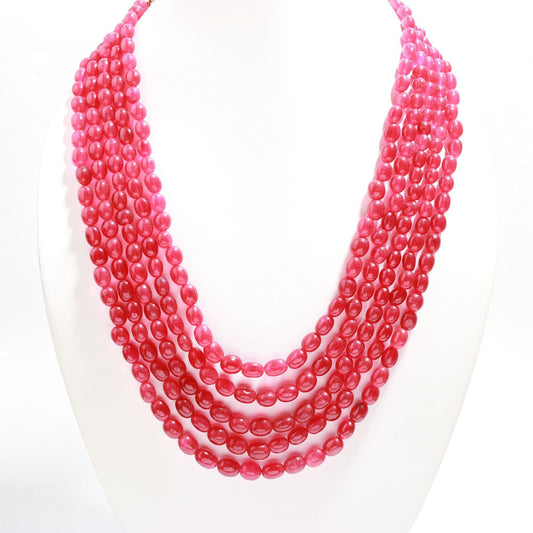 5 Strands Ruby Quartz Smooth Oval Beads, 6X8 MM - 8x11 MM Ruby Quartz Beads Necklace, 18-22 Inch Ruby Quartz Necklace with Drawstring Clasp