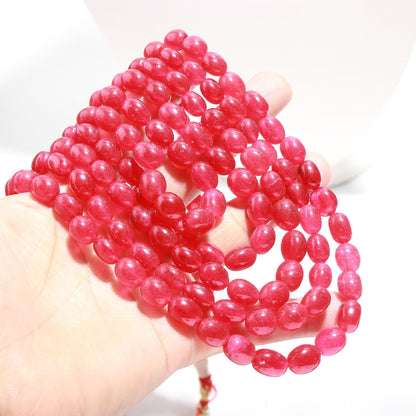 5 Strands Ruby Quartz Smooth Oval Beads, 6X8 MM - 8x11 MM Ruby Quartz Beads Necklace, 18-22 Inch Ruby Quartz Necklace with Drawstring Clasp