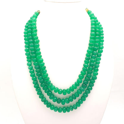 3 Strand Emerald Quartz Pumpkin Beads, 7X9 MM - 8x11 MM Hand Curved Watermelon Beads Necklace, 17-20 Inch Necklace with Drawstring Clasp