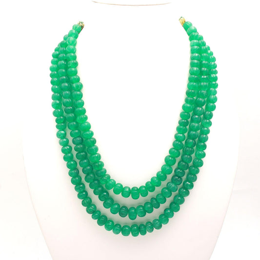 3 Strand Emerald Quartz Pumpkin Beads, 7X9 MM - 8x11 MM Hand Curved Watermelon Beads Necklace, 17-20 Inch Necklace with Drawstring Clasp