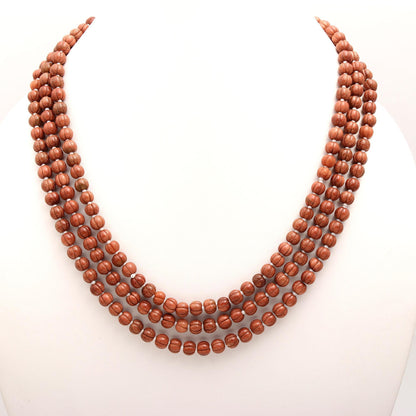 3 Strands Red Jasper Necklace Natural Red Jasper Beads Red Jasper Pumpkin Shape Necklace 6x7 MM for Designer Jewelry with Drawstring Clasp
