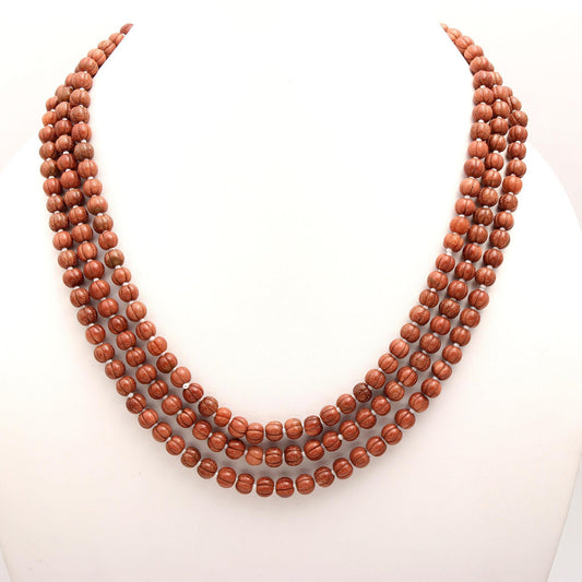 3 Strands Red Jasper Necklace Natural Red Jasper Beads Red Jasper Pumpkin Shape Necklace 6x7 MM for Designer Jewelry with Drawstring Clasp