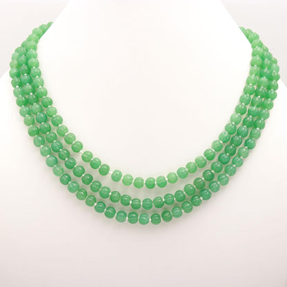 3 Strands Green Strawberry Pumpkin Necklace, 8MM Natural Green Strawberry Hand Curved Watermelon Rondelle Beads with Drawstring Clasp
