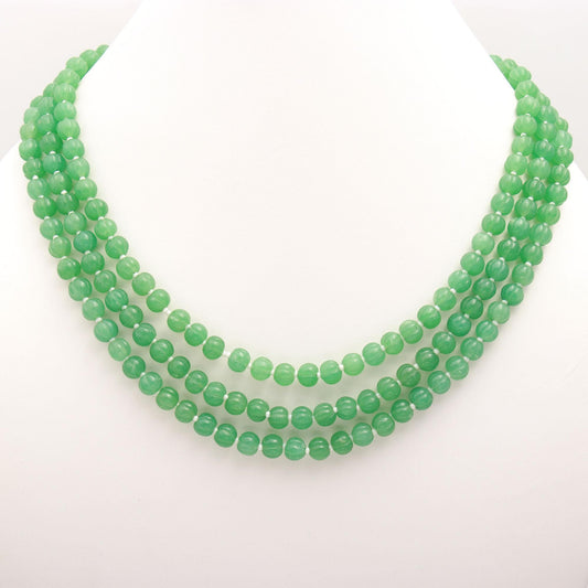 3 Strands Green Strawberry Pumpkin Necklace, 8MM Natural Green Strawberry Hand Curved Watermelon Rondelle Beads with Drawstring Clasp