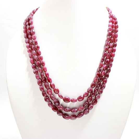 1 Strand AAA African Ruby Smooth Oval Beads, 16 Inch Natural Ruby Oval Bead Necklace with Drawstring Clasp, Natural African Mines Ruby Beads