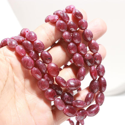 1 Strand AAA African Ruby Smooth Oval Beads, 16 Inch Natural Ruby Oval Bead Necklace with Drawstring Clasp, Natural African Mines Ruby Beads