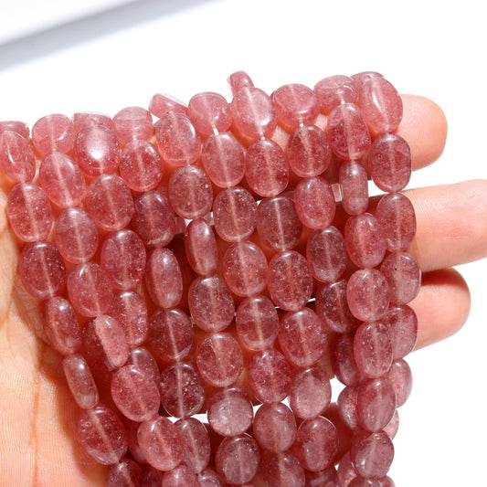 Pink Strawberry Smooth Oval Shape Beads 8x11 MM Natural Strawberry Beads 15" Strand for Jewelry Designer Necklace Pendant Bracelet Making