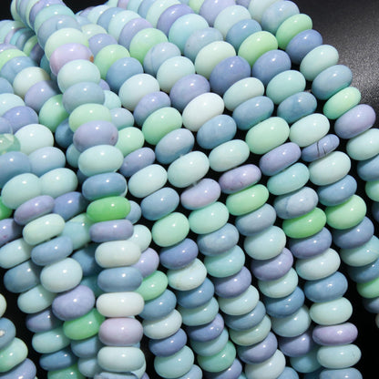 Multi Color Opal Smooth Rondelle Beads Blue Sky Blue Green Mix Opal 8-9 MM Rondelle Gemstone Bead for Jewelry Necklace Bracelet Making Craft