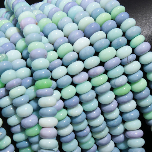 Multi Color Opal Smooth Rondelle Beads Blue Sky Blue Green Mix Opal 8-9 MM Rondelle Gemstone Bead for Jewelry Necklace Bracelet Making Craft