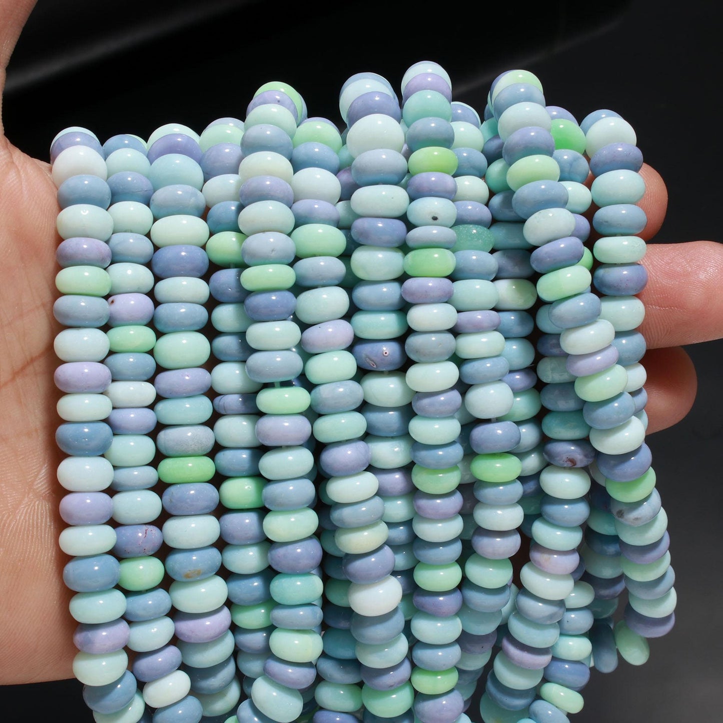Multi Color Opal Smooth Rondelle Beads Blue Sky Blue Green Mix Opal 8-9 MM Rondelle Gemstone Bead for Jewelry Necklace Bracelet Making Craft
