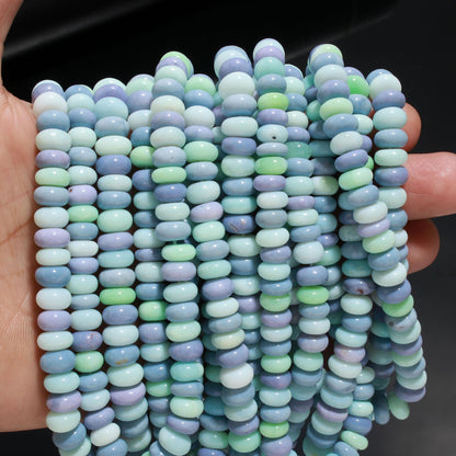 Multi Color Opal Smooth Rondelle Beads Blue Sky Blue Green Mix Opal 8-9 MM Rondelle Gemstone Bead for Jewelry Necklace Bracelet Making Craft