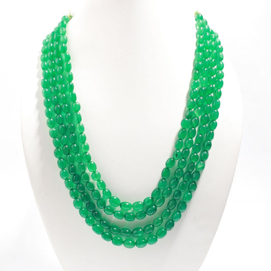 4 Strands Emerald Quartz Smooth Oval Beads 6X8 MM - 8x11 MM Quartz Beads 18-21 Inch Emerald Quartz Jewelry Necklace with Drawstring Clasp