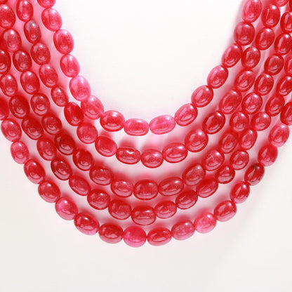 5 Strands Ruby Quartz Smooth Oval Beads, 6X8 MM - 8x11 MM Ruby Quartz Beads Necklace, 18-22 Inch Ruby Quartz Necklace with Drawstring Clasp