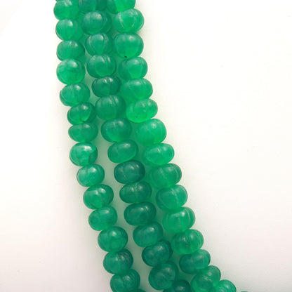 3 Strand Emerald Quartz Pumpkin Beads, 7X9 MM - 8x11 MM Hand Curved Watermelon Beads Necklace, 17-20 Inch Necklace with Drawstring Clasp