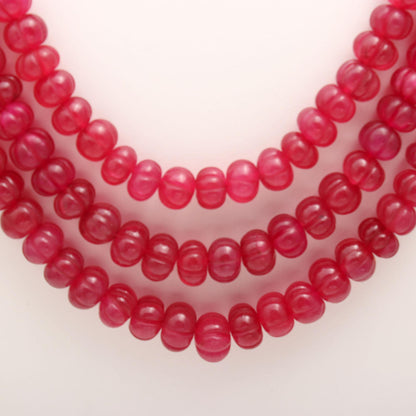 3 Strand Ruby Quartz Pumpkin Beads, 8X10 MM - 9x11 MM Ruby Quartz Beads Necklace, 16-19 Inch Ruby Quartz Necklace with Drawstring Clasp