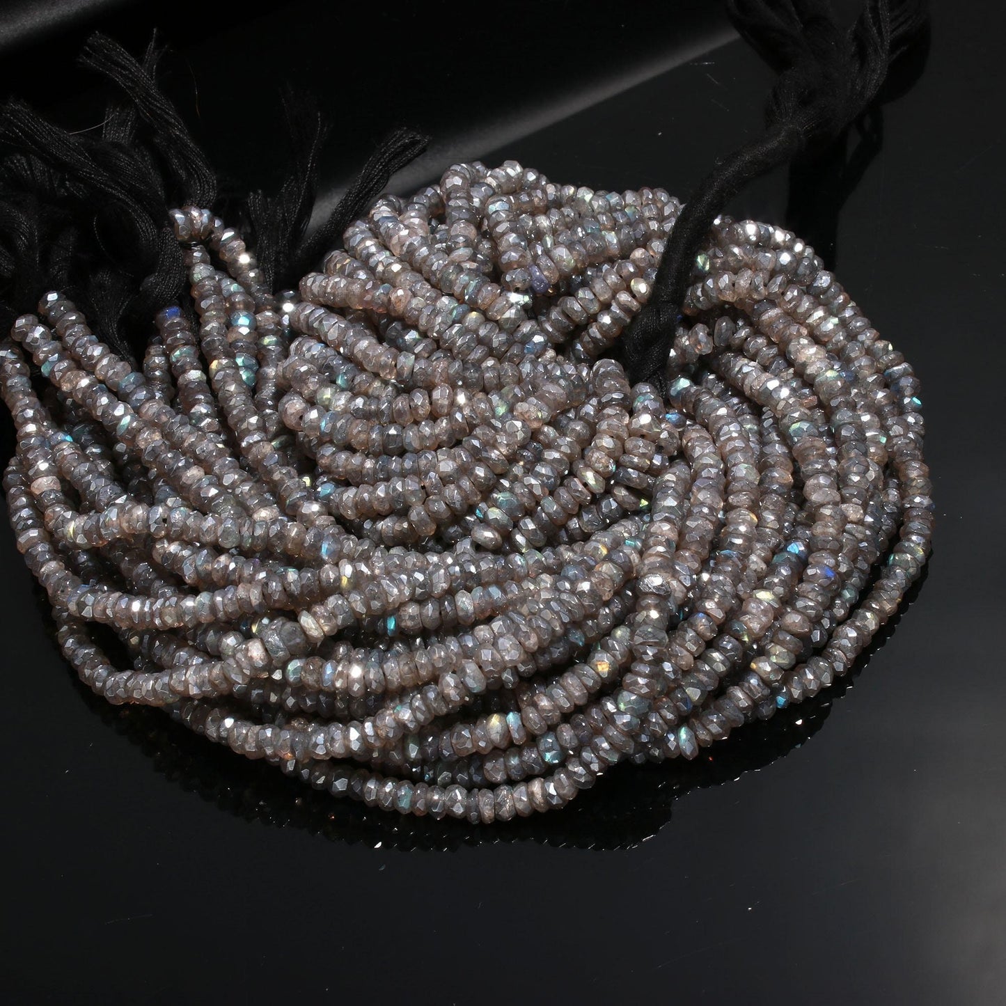 Labradorite Coated Faceted Rondelle Beads Natural Labradorite Rondelle Faceted 5 MM Beads Coated Black Moonstone Beads for Jewelry Making