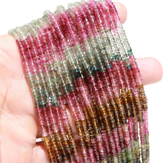 AAA Multi Tourmaline Faceted Washer Beads, 3.5MM Multi Tourmaline Tyre Beads, Faceted Tourmaline Washer Beads, Tourmaline Tyer Faceted Beads