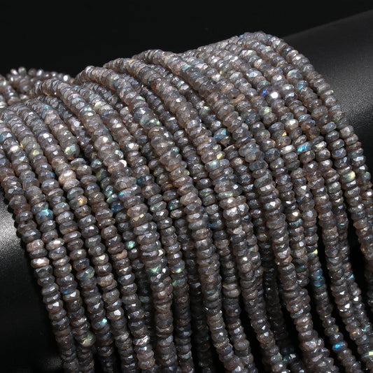 Labradorite Coated Faceted Rondelle Beads Natural Labradorite Rondelle Faceted 5 MM Beads Coated Black Moonstone Beads for Jewelry Making