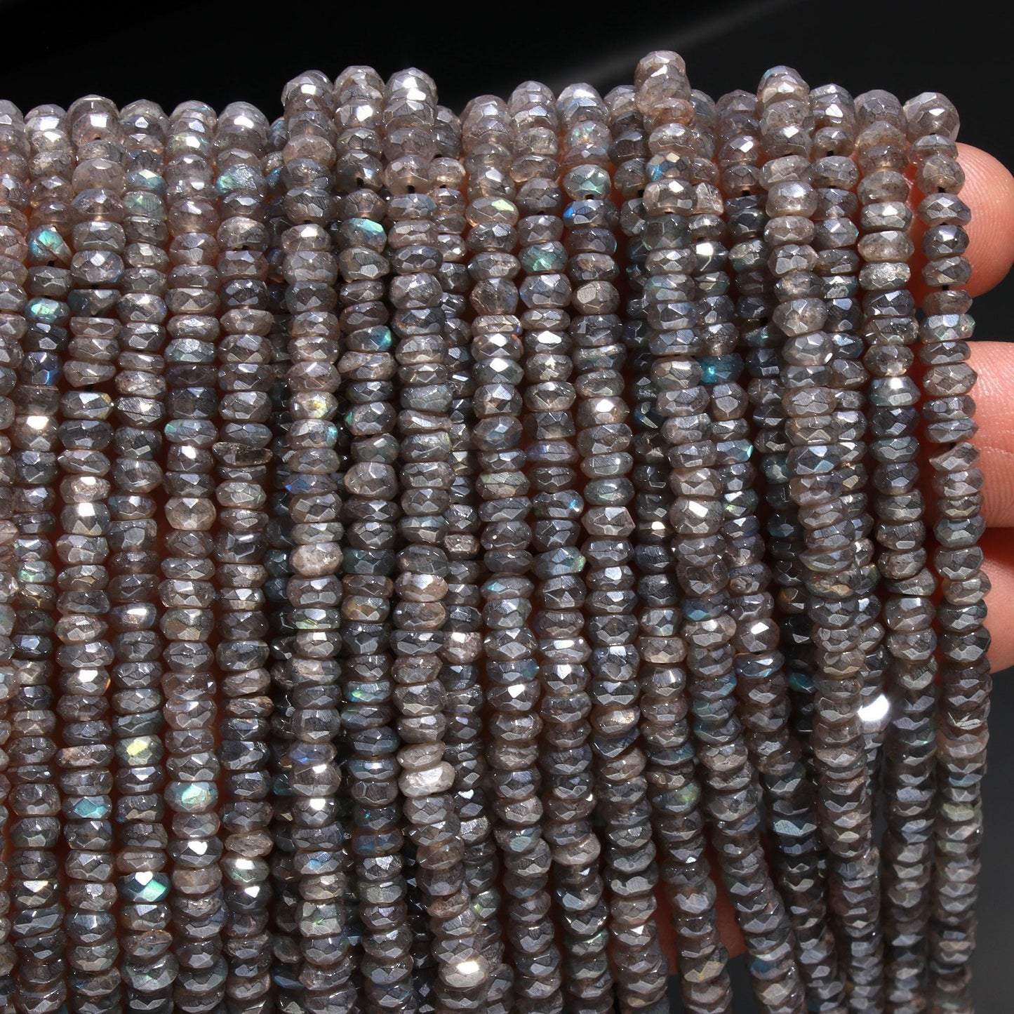 Labradorite Coated Faceted Rondelle Beads Natural Labradorite Rondelle Faceted 5 MM Beads Coated Black Moonstone Beads for Jewelry Making