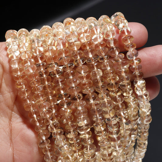 Citrine Smooth Rondelle Beads Natural Citrine Bead 7-8 MM Smooth Bead 16" Strand Citrine Rondelle for Handmade Designer Jewelry Making Craft
